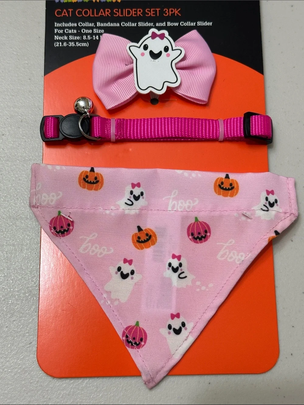 VibrantLife Pink Halloween Cat Collar & Bandana Set